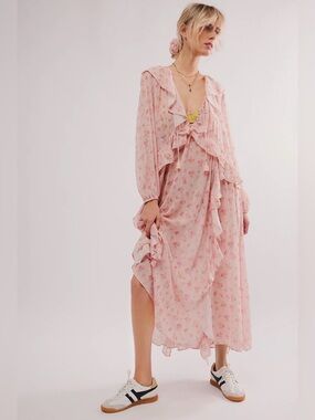 Spell Pink Floral Ruffle Maxi Dress